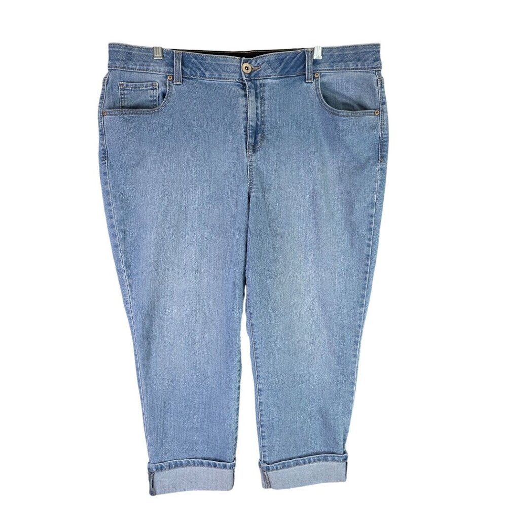 Womens Style & Co Capri Denim Blue Jeans Elastic Waist Cotton Blend Stretch 18W